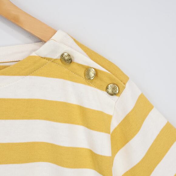 NWT J.Crew Factory Striped Button-Shoulder Boatneck Tee Yellow Ivory Size Large - Picture 6 of 11